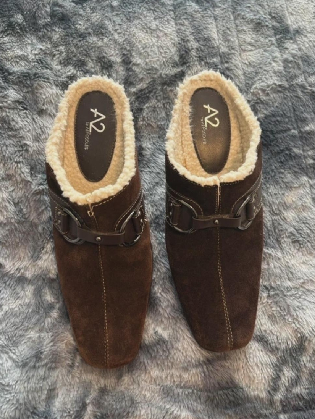 A2 By Aerosoles Men’s Dark Brown Suede Shearling-Lined Slip-On Loafers